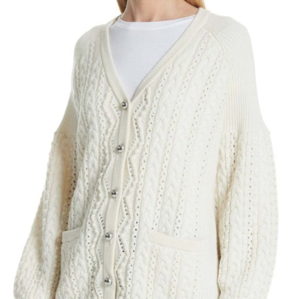 NWT M Cashmere Cable Cardigan Sweater Cream White - Picture 5 of 15
